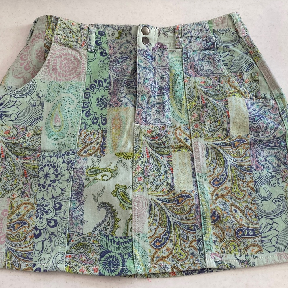 Pilcro Denim Multicolor Paisley Mini Skirt